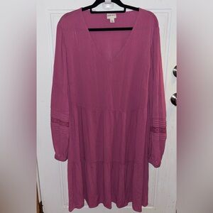 Ava & Viv Boho Pink Long Sleeve Midi Dress